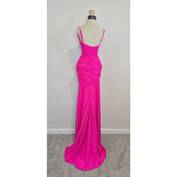 Jamie Formal Neon Pink Fitted Cowl Neck Mermaid Long Dress Sz XS (750) - Picture 8 of 11